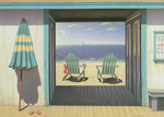 沙滩海边风景油画手绘插画装饰画