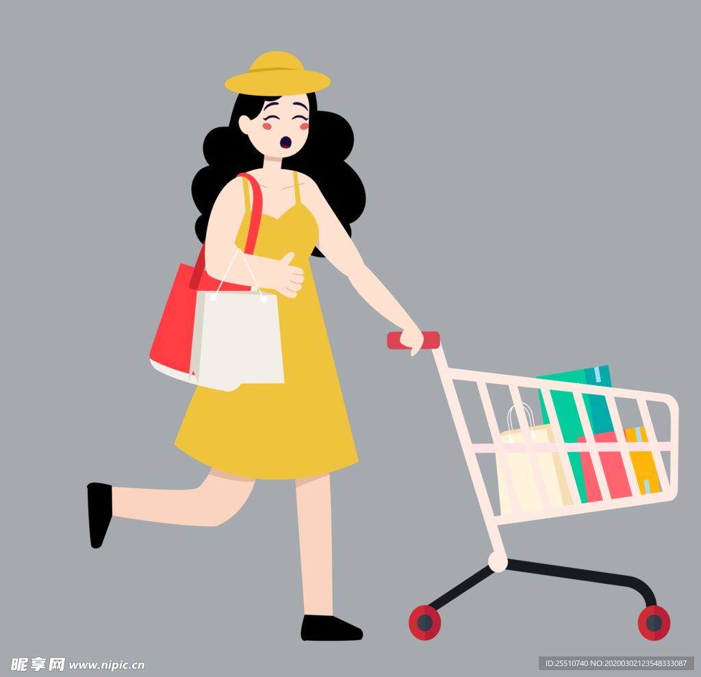 女人推着购物车