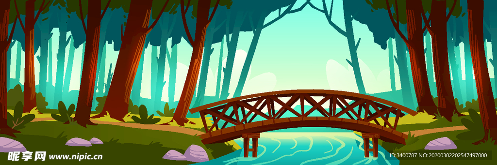 森林深处 河流大桥