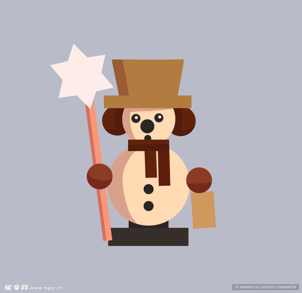 手绘扁平戴帽子木偶公仔