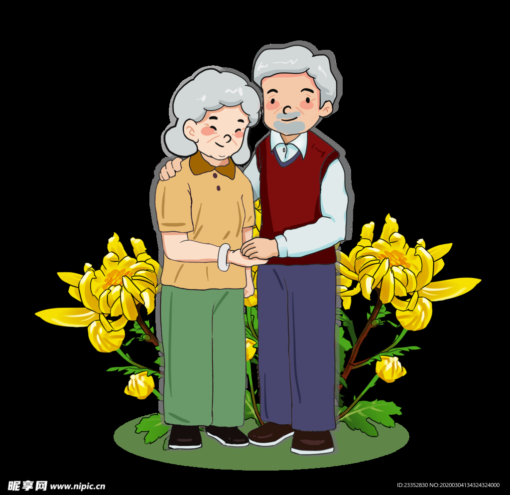 重阳节老人相伴赏菊素材