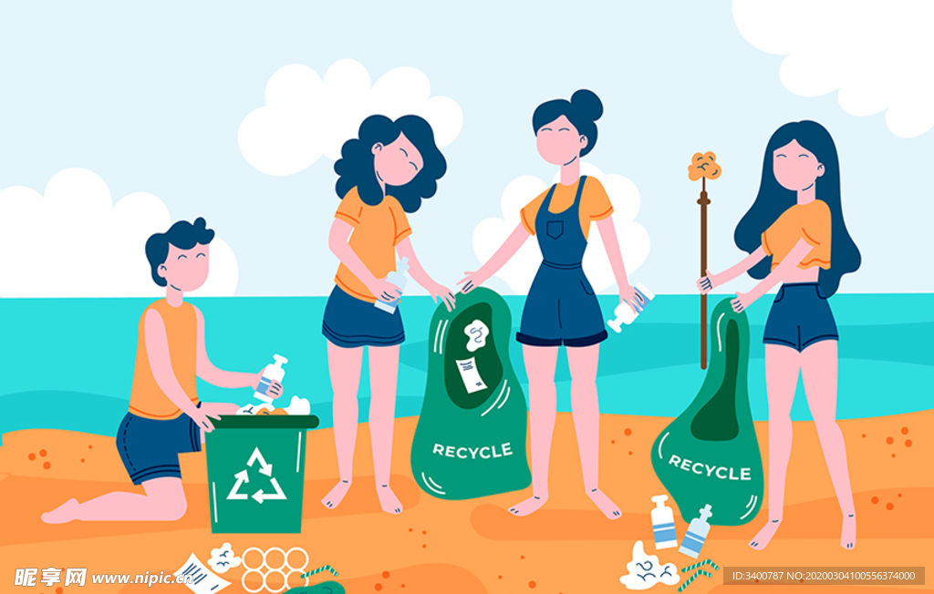 环保 海边收垃圾