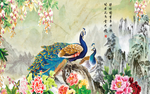 山水孔雀壁纸