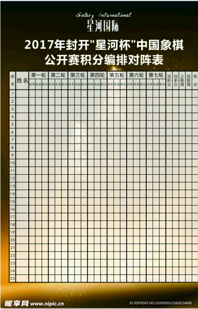 房地产象棋公开赛积分表