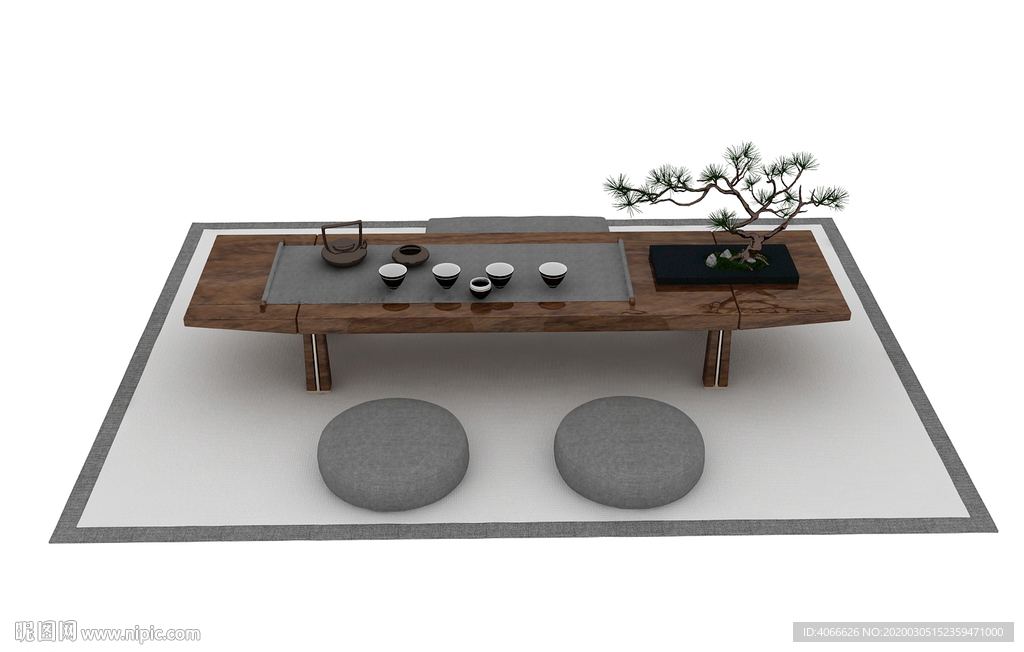 禅意泡茶桌垫3d模型