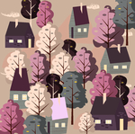 春季房屋 树木风景