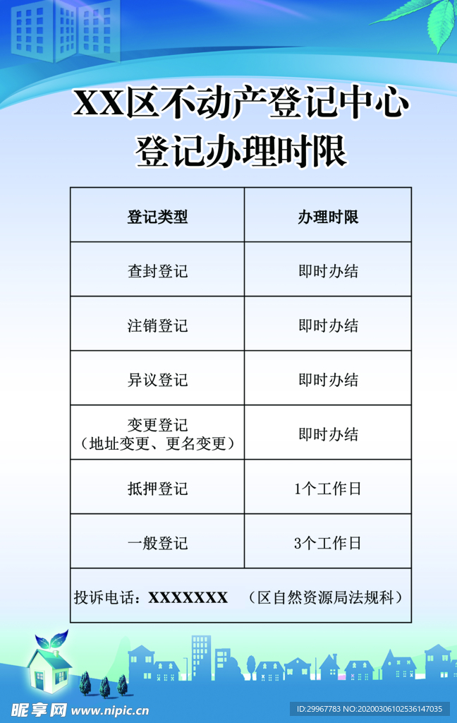 不动产登记中心登记办理时限刊板