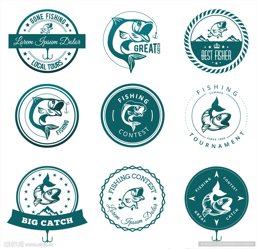 复古钓鱼主题logo标签设计