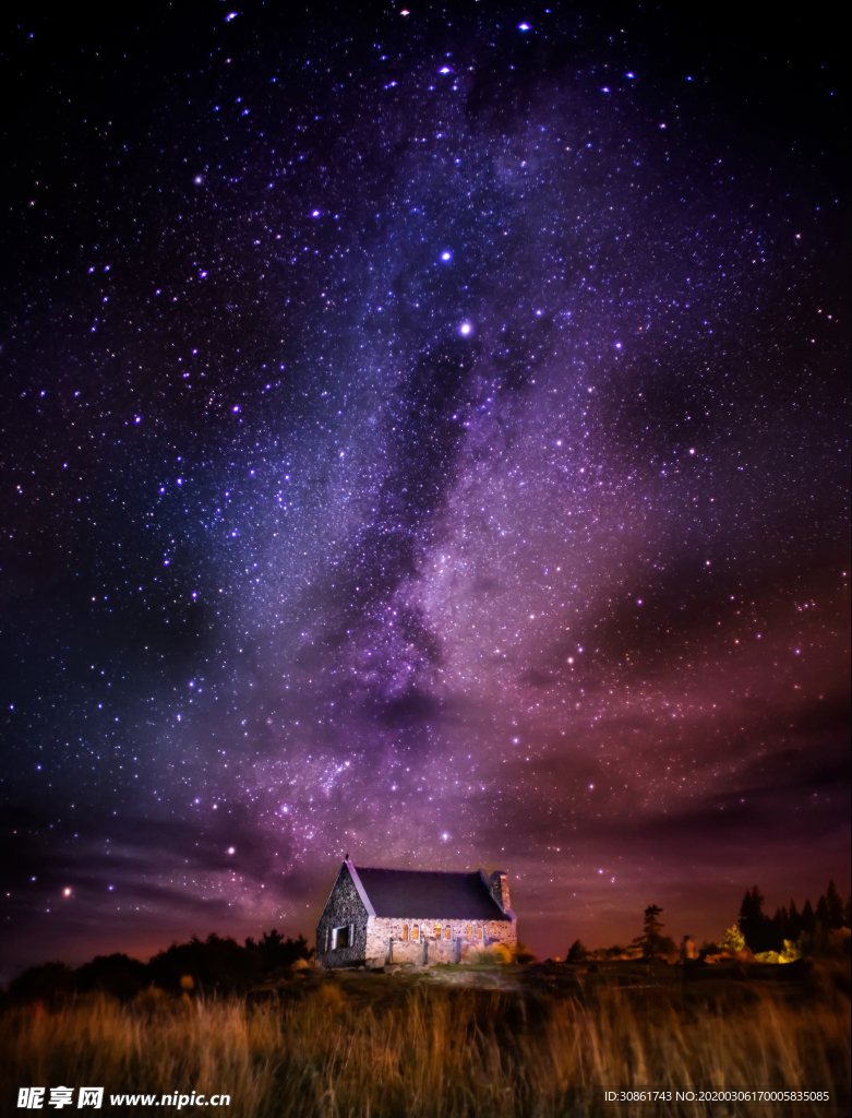 夜晚星空乡村风景