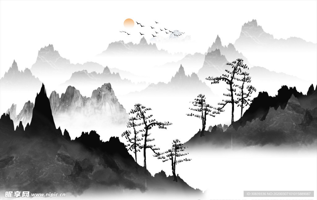 水墨山