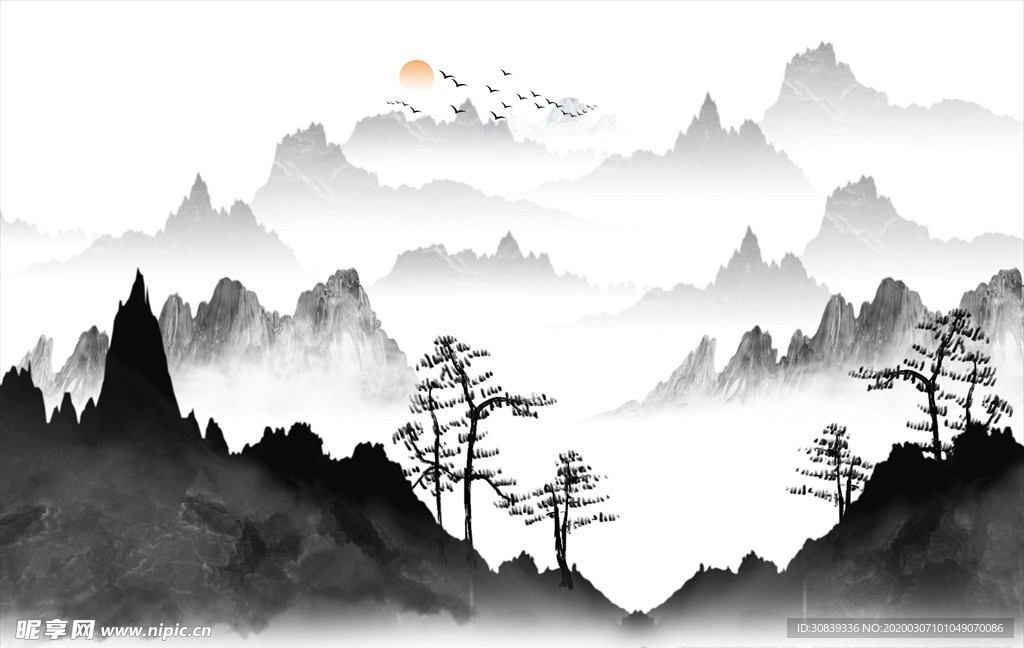 水墨山