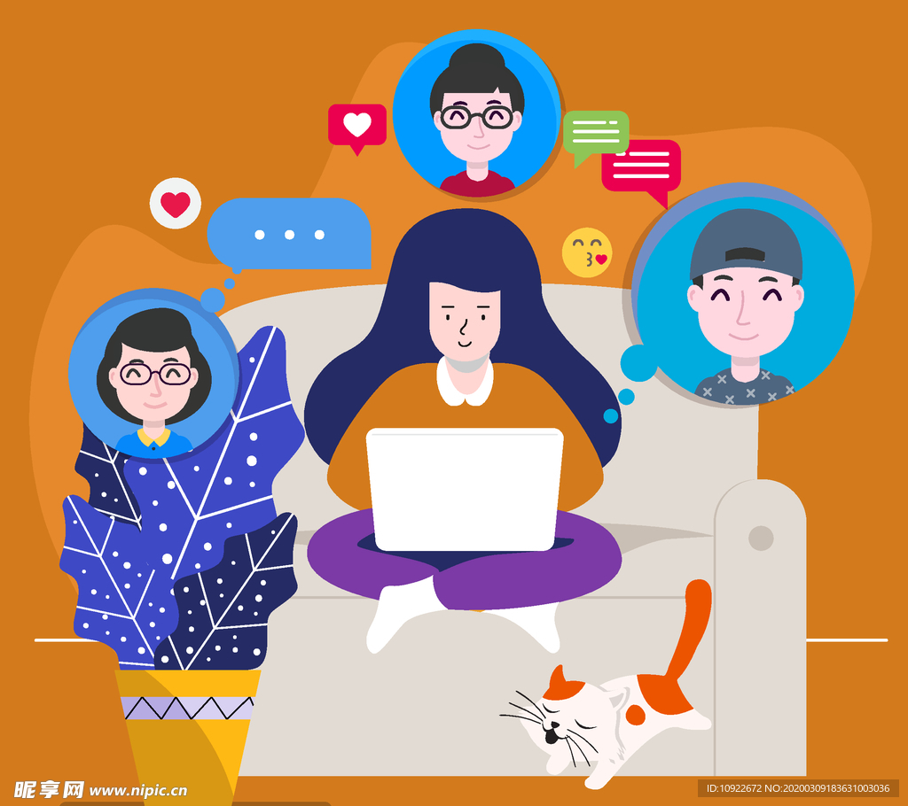 创意沙发上 用电脑 聊天的女子