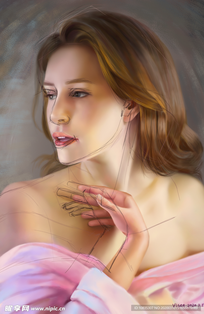 美女肖像绘画