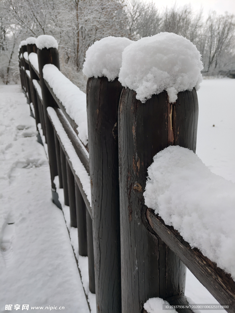 栏杆上的雪