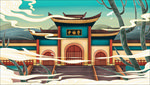 复古少林寺建筑插画