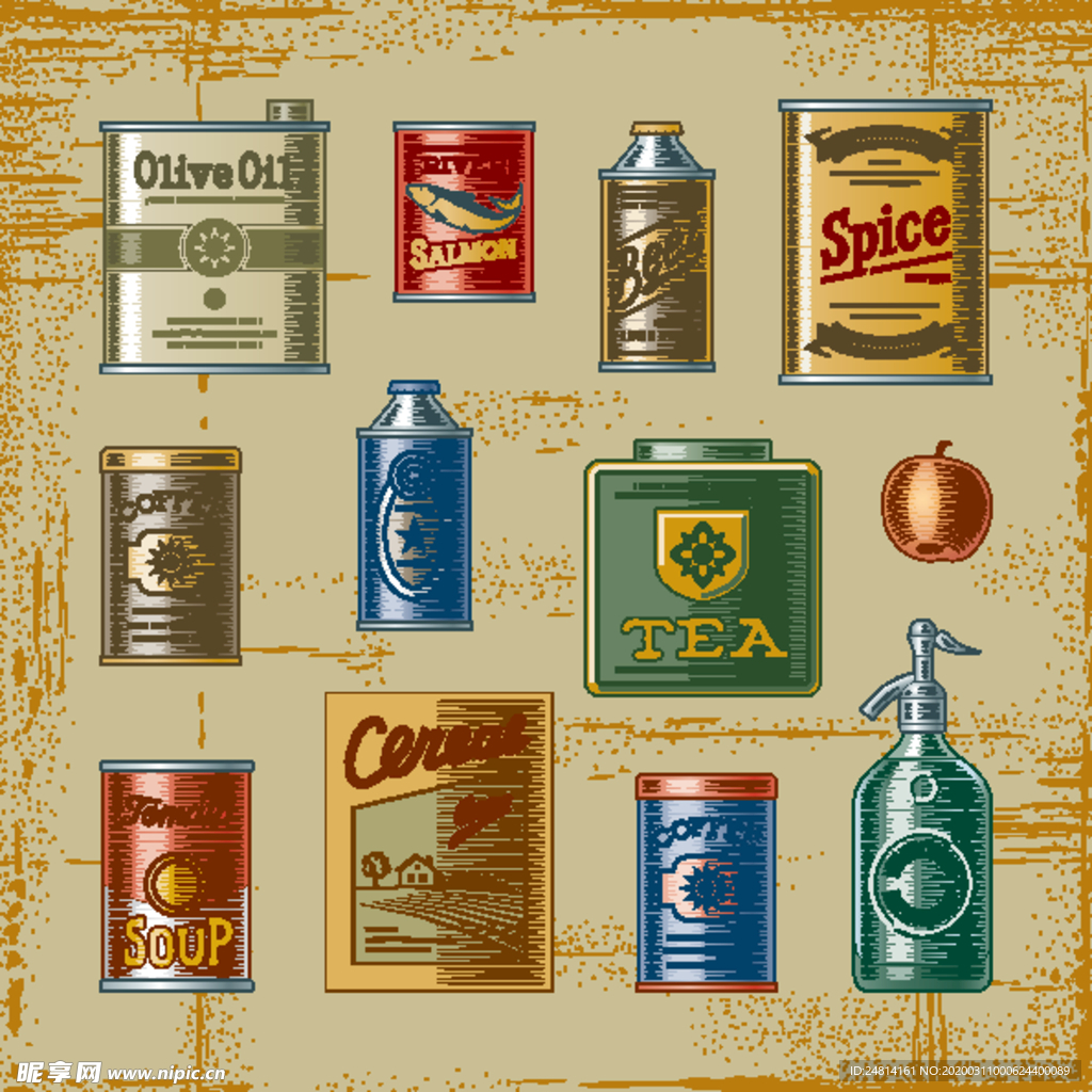 瓶罐日常用品复古设计卡通素材