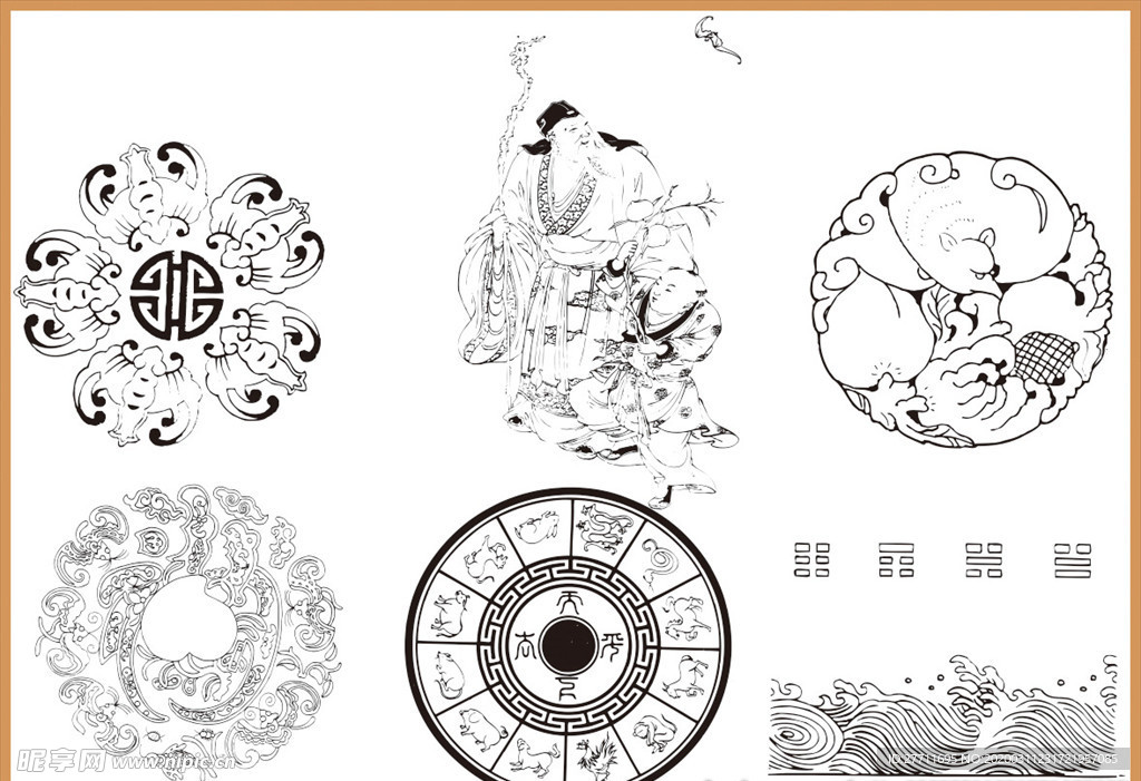 传统花纹 线条插画 传统素材