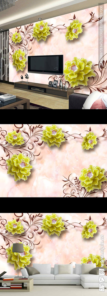 欧式浮雕花卉时尚电视背景墙