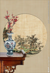 中国风工笔画亚麻背景