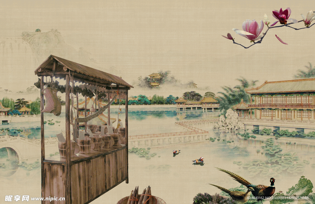 中国风工笔画背景