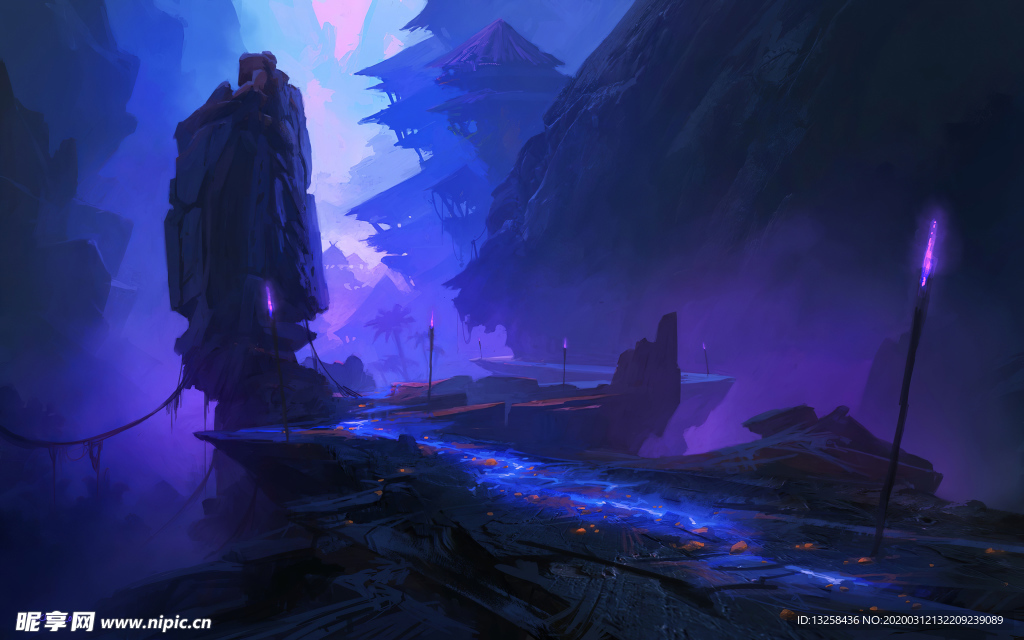 彩色动漫风景插画背景