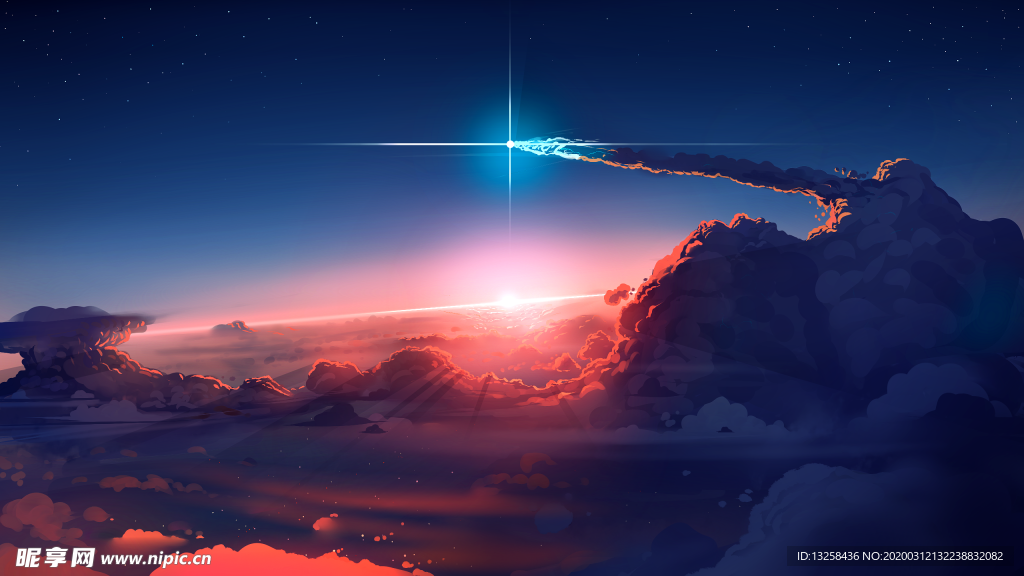 彩色天空炫光插画背景