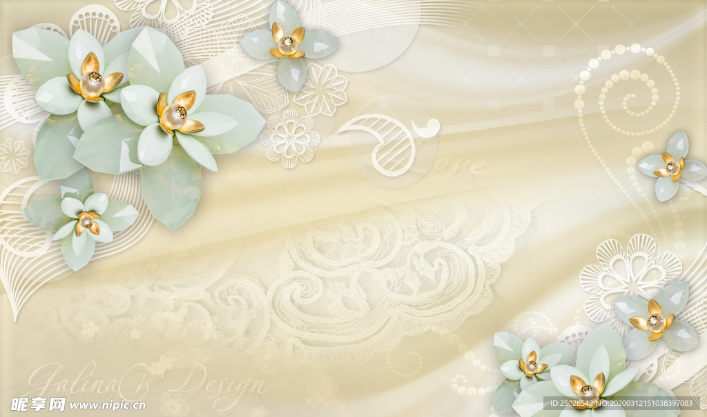 软包珍珠花朵立体3D电视背景墙