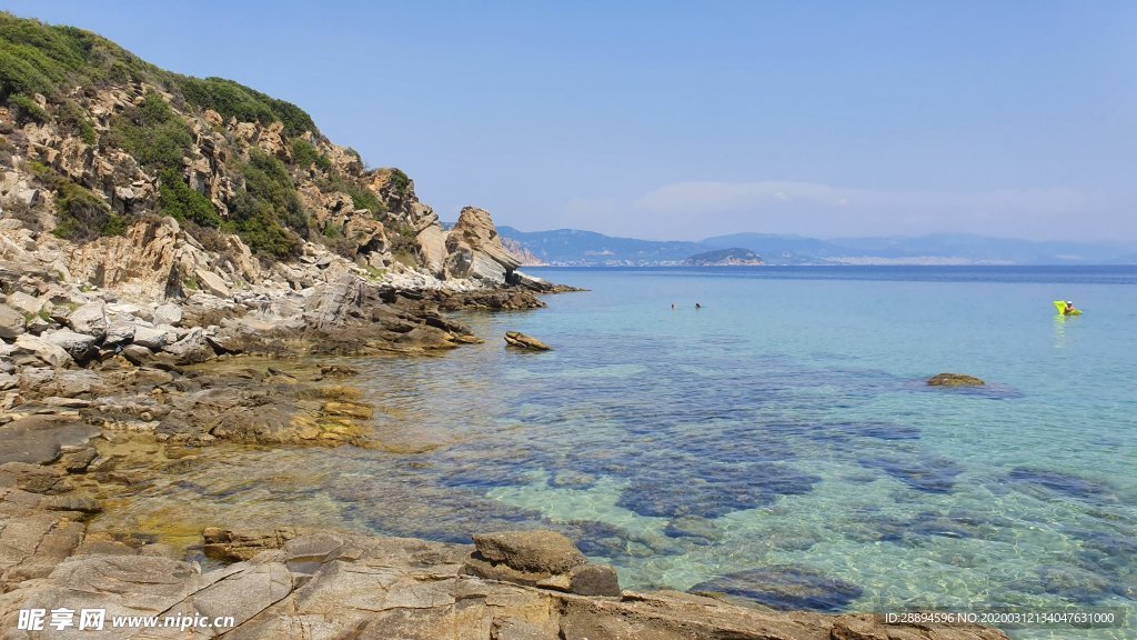 海 太阳 海滩 岩 水 山