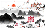 水墨山水荷花背景底纹