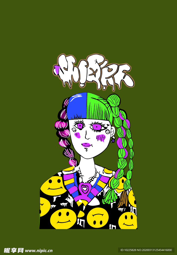 扎辩女孩插画