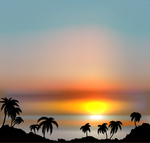 小岛日出夕阳背景海报卡通唯美