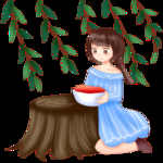 踏青吃野果的女孩插画