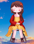 坐着的可爱卡通女生