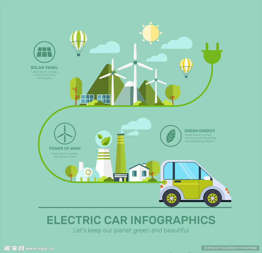 绿色新能源汽车矢量插画