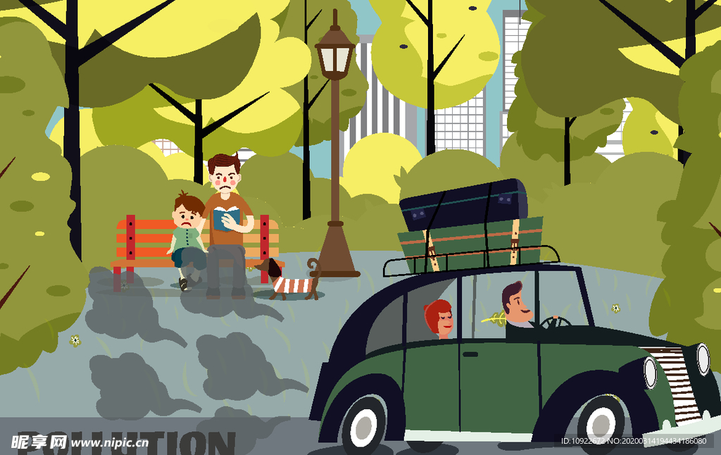 创意汽车尾气 环境污染插画