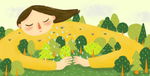 森林女孩插画童画