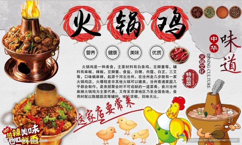 火锅鸡背景墙PSD模板下载