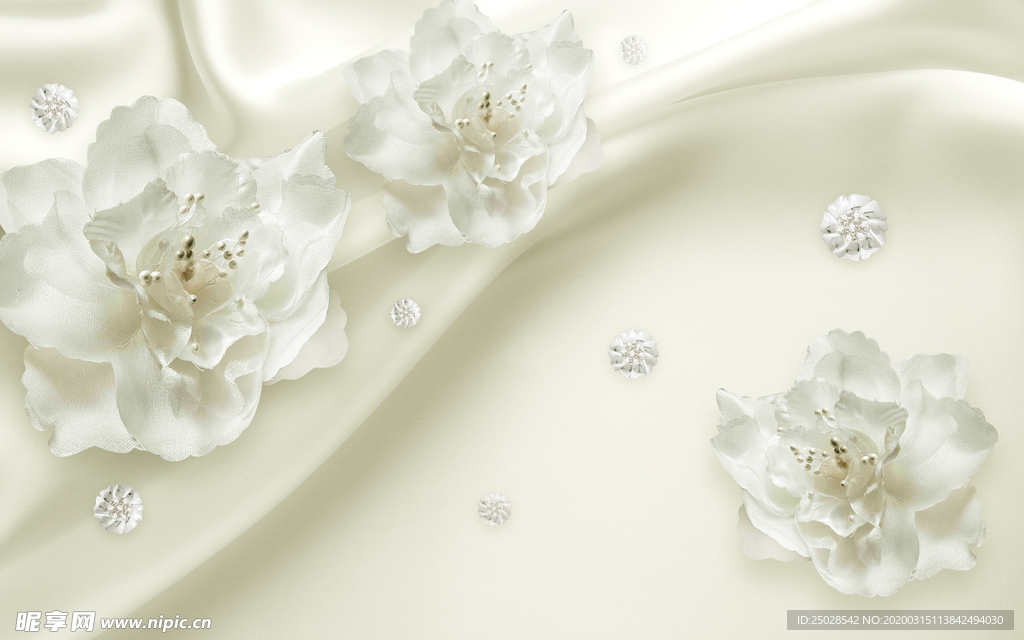 北欧素雅白色立体花朵背景墙图片