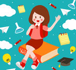 创意女学生和文具矢量素材