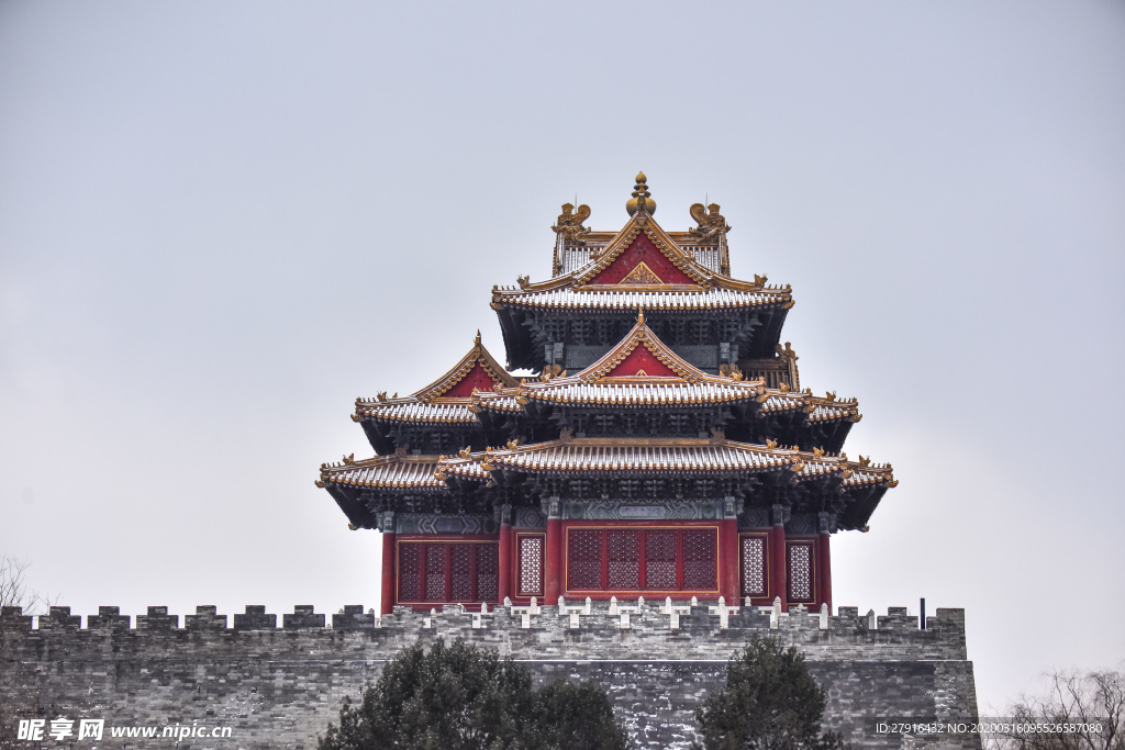 故宫紫禁城角楼城的雪景