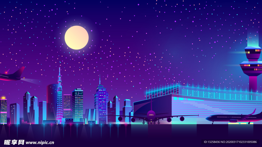 彩色动漫风景插画背景