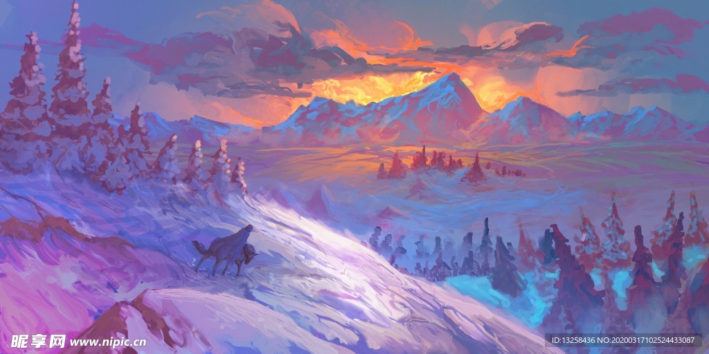 彩色动漫风景插画背景