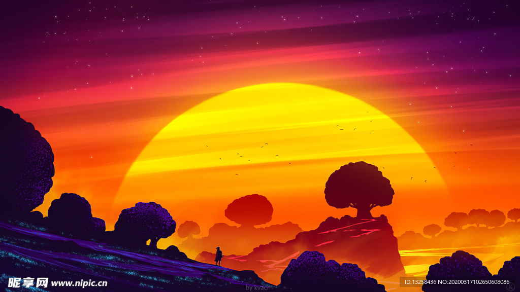 彩色动漫风景插画背景