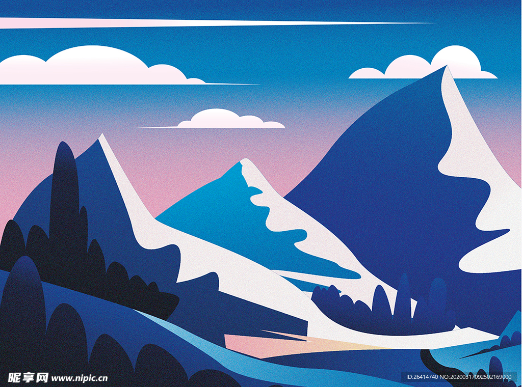 插画雪山