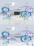 荷花电视背景墙
