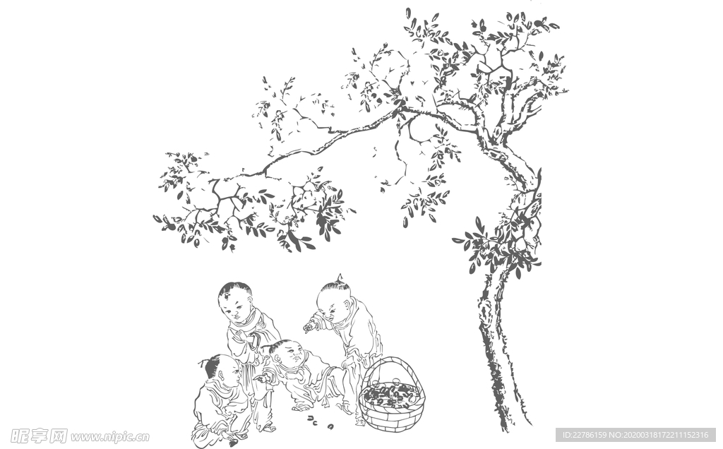 线条小孩打枣