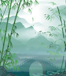 山水竹子中式背景