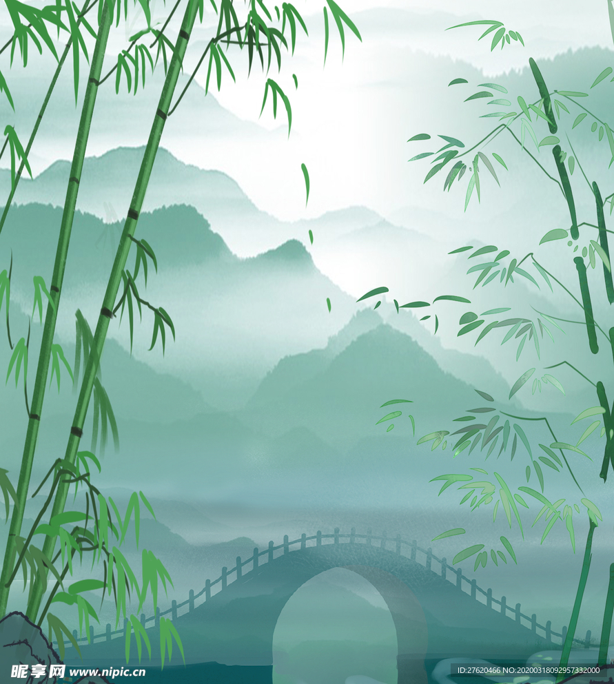 山水竹子中式背景