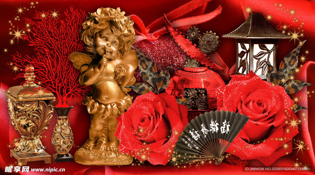 雕像花朵玫瑰花中国红