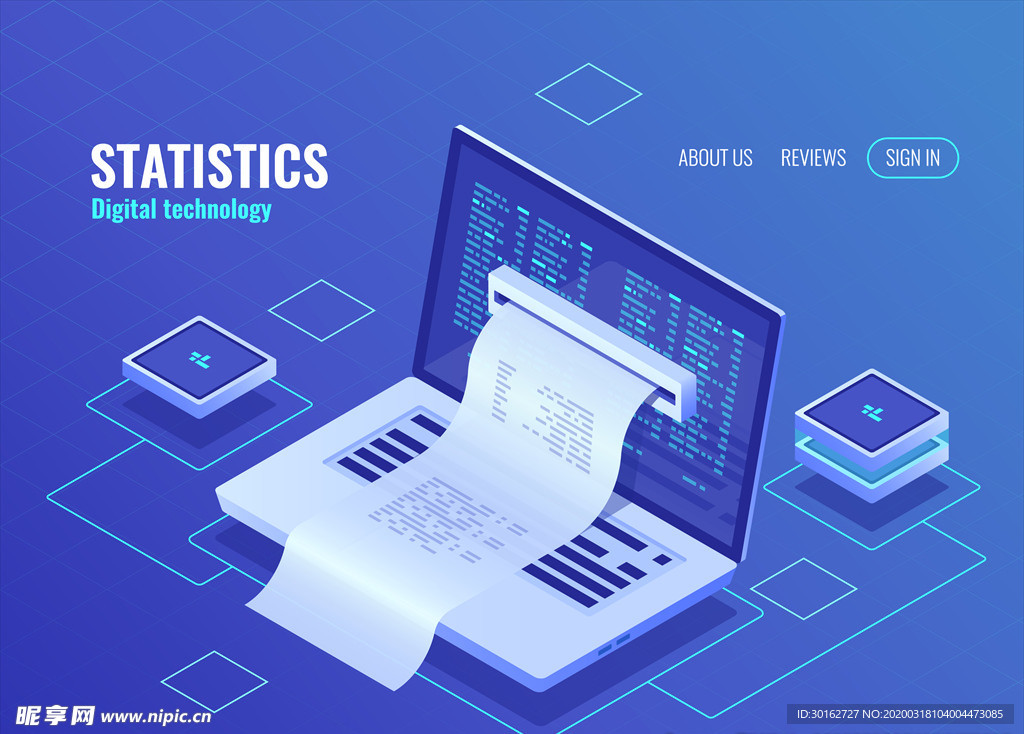 电脑互联网大数据报告分析插画